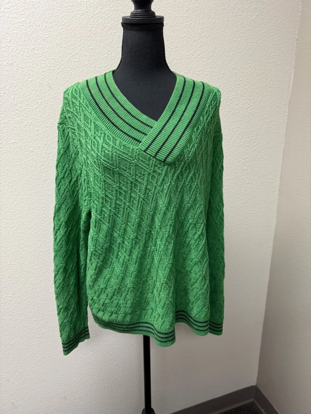 Cabi Green V Neck Sweater Medium Textured Knit Long Sleeve Casual Top - Picture 2 of 10